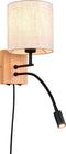 TRIO NILAM Wand lamp met leeslamp - Hout naturel - Ecru kap