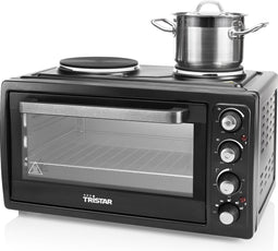 Tristar Convectieoven OV-1443 - Vrijstaande oven met kookplaten - Heteluchtoven 90⁰ tot 230⁰ - 38 liter - Zwart