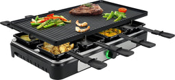 Tristar Gourmetstel RA-2748 - Raclette met omkeerbare grillplaat - Gourmetset 8 personen - Bakplaat, Gourmet, Raclette én teppanyaki - Zwart