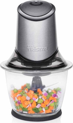 Tristar Hakmolen XL BL-4019 - Chopper Extra Groot - 4 Messen voor Hakken en Pureren - 1,2 liter Blenderkom - Vaatwasmachinebestendige onderdelen - RVS