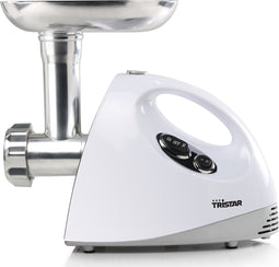 Tristar Vleesmolen VM-4210 - Voor gehakt, worst of kebbe - Met terugloopfunctie - Voor medium, fijn of grof gemalen vlees - Vaatwasbestendige onderdelen - Wit