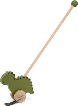 Trixie houten Duwstok Mr. Dino - Push along toy - Groen - Peuterspeelgoed