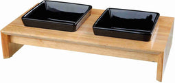 Trixie Set Voerbak Waterbak - Keramiek Met Houten Onderstel - Zwart - 400 ML 36X19X7 CM
