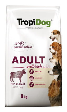 TROPIDOG Premium Adult Small Beef with rice - dry dog food - 8 kg