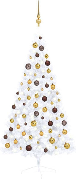 vidaXL - Kunstkerstboom - met - verlichting - en - kerstballen - half - 150 - cm - wit