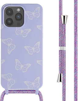 imoshion Hoesje Geschikt voor iPhone 15 Pro Max Hoesje Met Koord - imoshion Siliconen design hoesje met koord - Meerkleurig / Butterfly