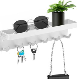 Happy Goods® Sleutelrekje - Sleutelkastje RVS - Zelfklevend - Wit - Inclusief plankje en schroeven