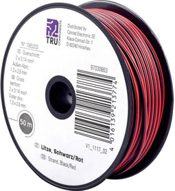 TRU COMPONENTS 1565203 Draad 2 x 0.14 mm² Zwart, Rood 50 m