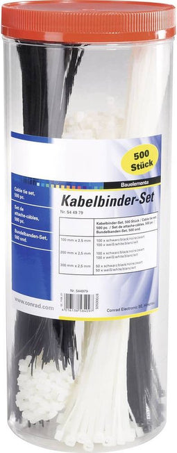 TRU COMPONENTS 1566530 Kabelbinder 100 mm, 200 mm, 300 mm 3.60 mm Zwart, Natuur 500 stuk(s)