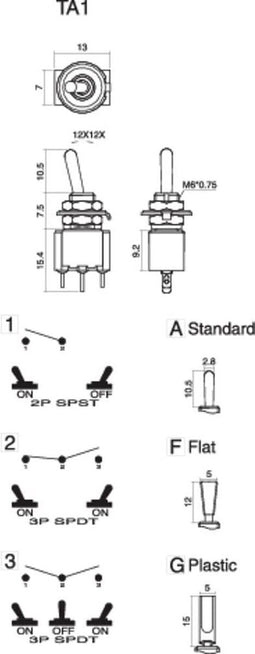 TRU COMPONENTS 1587776 TC-TA101F1 Tuimelschakelaar 250 V/AC 3 A 1x uit/aan Continu 1 stuk(s)