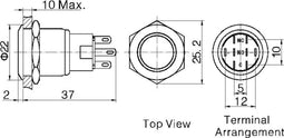 TRU COMPONENTS 701308 LAS1-AGQ-11E, RD Vandalismebestendige druktoets 250 V/AC 5 A 1x aan/(aan) Moment Rood IP67 1 stuk
