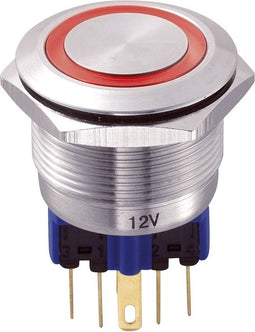 TRU COMPONENTS 701776 GQ22-11E/R/12V Vandalismebestendige druktoets 250 V/AC 5 A 1x aan/(aan) Moment Rood IP65 1 stuk(s