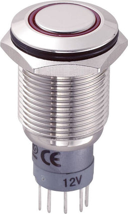 TRU COMPONENTS 701778 LAS2GQF-11ZE/R/12V/N/P Vandalismebestendige drukschakelaar 250 V/AC 3 A 1x aan/aan Continu Rood I
