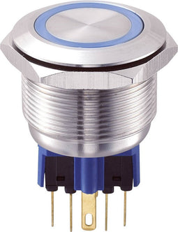 TRU COMPONENTS 701790 GQ25-11E/B/12V Vandalismebestendige druktoets 250 V/AC 5 A 1x aan/(aan) Moment Blauw IP65 1 stuk(