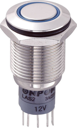 TRU COMPONENTS 701791 LAS2GQF-11ZE/B/12V/N/P Vandalismebestendige drukschakelaar 250 V/AC 3 A 1x aan/aan Continu Blauw