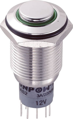 TRU COMPONENTS 701795 LAS2GQH-22E/G/12V/S/P Vandalismebestendige druktoets 250 V/AC 3 A 2x aan/(aan) Moment Groen IP65