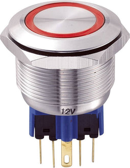 TRU COMPONENTS 701803 GQ25-11E/R/12V Vandalismebestendige druktoets 250 V/AC 5 A 1x aan/(aan) Moment Rood IP65 1 stuk(s