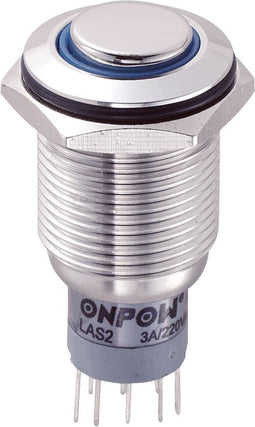 TRU COMPONENTS 701808 LAS2GQH-22E/B/12V/S/P Vandalismebestendige druktoets 250 V/AC 3 A 2x aan/(aan) Moment Blauw IP65