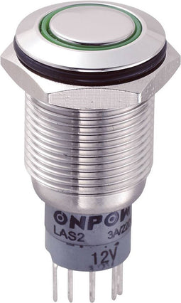 TRU COMPONENTS 701818 LAS2GQF-11ZE/G/12V/S/P Vandalismebestendige drukschakelaar 250 V/AC 3 A 1x aan/aan Continu Groen