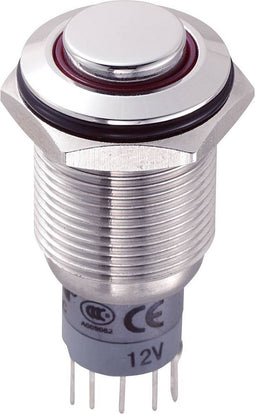 TRU COMPONENTS 701820 LAS2GQH-11ZE/R/12V/S/P Vandalismebestendige drukschakelaar 250 V/AC 3 A 1x aan/aan Continu Rood 1