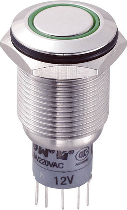 TRU COMPONENTS 701833 LAS2GQF-22E/G/12V/S/P Vandalismebestendige druktoets 250 V/AC 3 A 2x aan/(aan) Moment Groen 1 stu