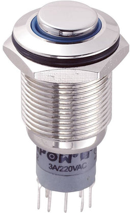 TRU COMPONENTS 701835 LAS2GQH-22ZE/B/12V/N/P Vandalismebestendige drukschakelaar 250 V/AC 3 A 2x aan/aan Continu Blauw