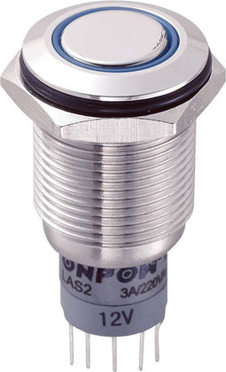 TRU COMPONENTS 701845 LAS2GQF-11ZE/B/12V/S/P Vandalismebestendige drukschakelaar 250 V/AC 3 A 1x aan/aan Continu Blauw