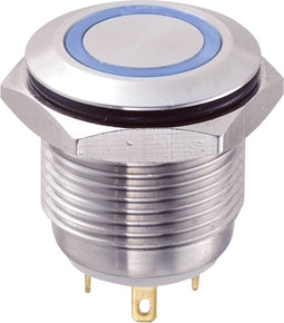 TRU COMPONENTS 701855 GQ16F-10E/J/B/12V Vandalismebestendige druktoets 48 V/DC 2 A 1x uit/(aan) Moment Blauw IP65 1 stu