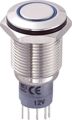 TRU COMPONENTS 701857 LAS2GQF-11E/B/12V/N/P Vandalismebestendige druktoets 250 V/AC 3 A 1x aan/(aan) Moment Blauw IP67