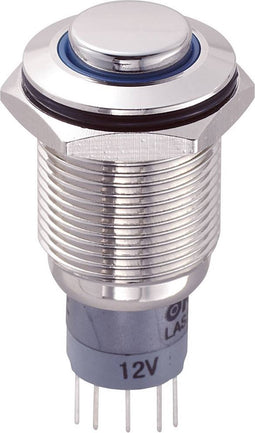 TRU COMPONENTS 701860 LAS2GQH-11ZE/B/12V/N/P Vandalismebestendige drukschakelaar 250 V/AC 3 A 1x aan/aan Continu Blauw