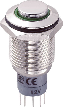 TRU COMPONENTS 701872 LAS2GQH-11ZE/G/12V/N/P Vandalismebestendige drukschakelaar 250 V/AC 3 A 1x aan/aan Continu Groen