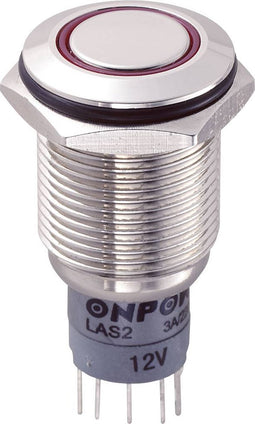TRU COMPONENTS 701882 LAS2GQF-11E/R/12V/N/P Vandalismebestendige druktoets 250 V/AC 3 A 1x aan/(aan) Moment Rood IP67 1