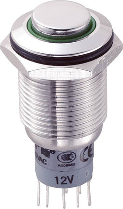 TRU COMPONENTS 701885 LAS2GQH-22ZE/G/12V/S/P Vandalismebestendige drukschakelaar 250 V/AC 3 A 2x aan/aan Continu Groen