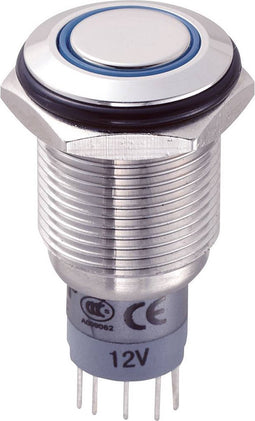 TRU COMPONENTS 701895 LAS2GQF-11E/B/12V/S/P Vandalismebestendige druktoets 250 V/AC 3 A 1x aan/(aan) Moment Blauw 1 stu