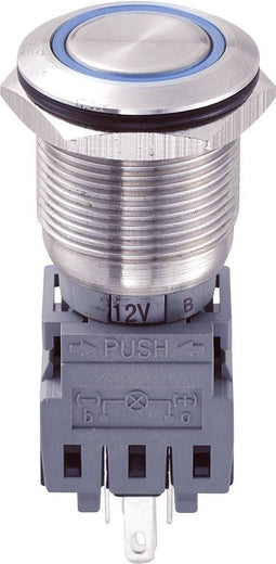 TRU COMPONENTS 701906 LAS1-BGQ-11ZE/B/12V Vandalismebestendige drukschakelaar 250 V/AC 5 A 1x uit/aan Continu Blauw IP6