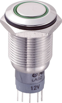 TRU COMPONENTS 701907 LAS2GQF-11E/G/12V/S/P Vandalismebestendige druktoets 250 V/AC 3 A 1x aan/(aan) Moment Groen 1 stu