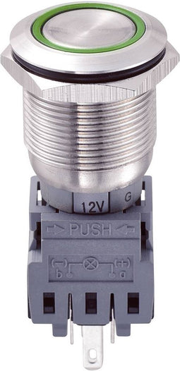 TRU COMPONENTS 701918 LAS1-BGQ-11ZE/G/12V Vandalismebestendige drukschakelaar 250 V/AC 5 A 1x uit/aan Continu Groen IP6