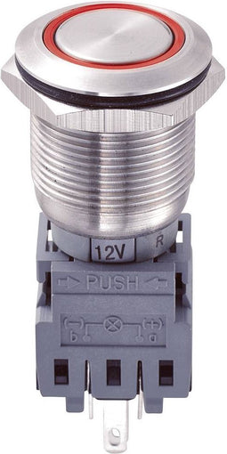 TRU COMPONENTS 701930 LAS1-BGQ-11ZE/R/12V Vandalismebestendige drukschakelaar 250 V/AC 5 A 1x uit/aan Continu Rood IP67