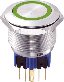 TRU COMPONENTS 701946 GQ25-11E/G/12V Vandalismebestendige druktoets 250 V/AC 5 A 1x aan/(aan) Moment Groen IP65 1 stuk(