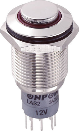TRU COMPONENTS 701982 LAS2GQH-22E/R/12V/N/P Vandalismebestendige druktoets 250 V/AC 3 A 2x aan/(aan) Moment Rood 1 stuk