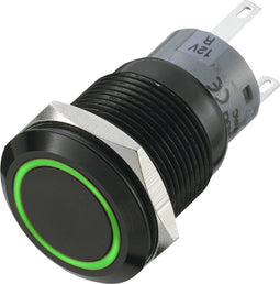TRU COMPONENTS 702211 LAS1-AGQ-11E/G Vandalismebestendige druktoets 250 V/AC 5 A 1x uit/(aan) Moment Groen (Ø x l) 22 m