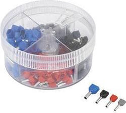TRU COMPONENTS 739884 Assortiment dubbele adereindhulzen 0.75 mm², 1 mm², 1.5 mm², 2.5 mm² Deels geïsoleerd Grijs, Rood