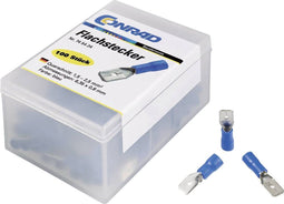 TRU COMPONENTS 745424 Platte stekker (male) Insteekbreedte: 6.4 mm Insteekdikte: 0.8 mm 180 ° Deels geïsoleerd Blauw 10