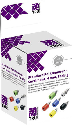 TRU COMPONENTS Assortiment laboratoriumconnectoren Bus, inbouw verticaal Blauw, Geel, Groen, Zwart, Rood, Zilver 12 ond