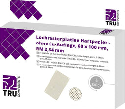 TRU COMPONENTS Printplaat Zonder Cu-laag Hardpapier (l x b) 100 mm x 60 mm 35 µm Rastermaat 2.54 mm Inhoud 4 stuk(s)