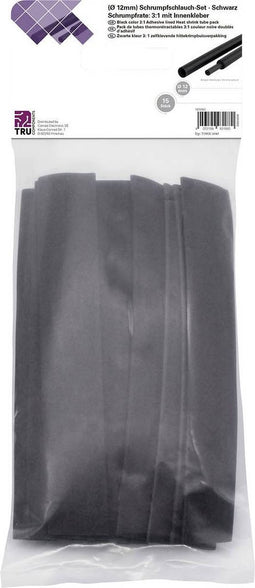 TRU COMPONENTS T1902CA043 Krimpkous assortiment Zwart 12 mm 4 mm Krimpverhouding:3:1 15 stuk(s)