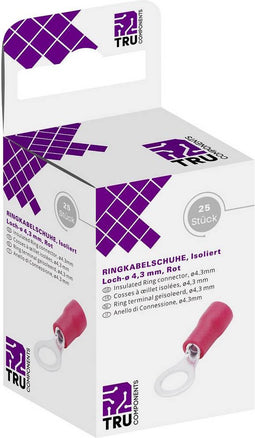 TRU COMPONENTS T1904C059 Ringkabelschoen Dwarsdoorsnede (max.): 1.50 mm² Gat diameter: 4.30 mm Deels geïsoleerd Rood 25
