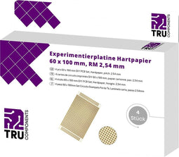 TRU COMPONENTS T1906SA039 Printplaat Hardpapier (l x b) 100 mm x 60 mm 35 µm Rastermaat 2.54 mm Inhoud 4 stuk(s)
