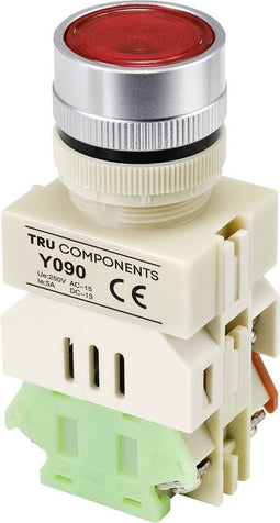 TRU COMPONENTS TC-9219080 Y090 Druktoets 250 V/AC 5 A 1x aan/(aan) Moment Rood (Ø) 30 mm 1 stuk(s)