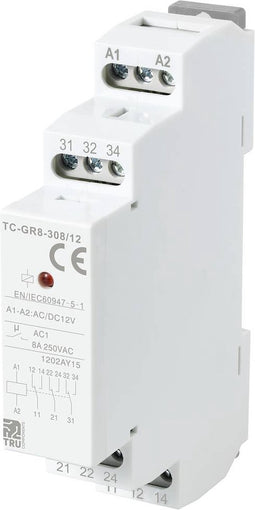 TRU COMPONENTS TC-GR8-308/12 Hulpschakelaar 3x wisselcontact 12 V/AC, 12 V/DC 8 A 1 stuk(s)